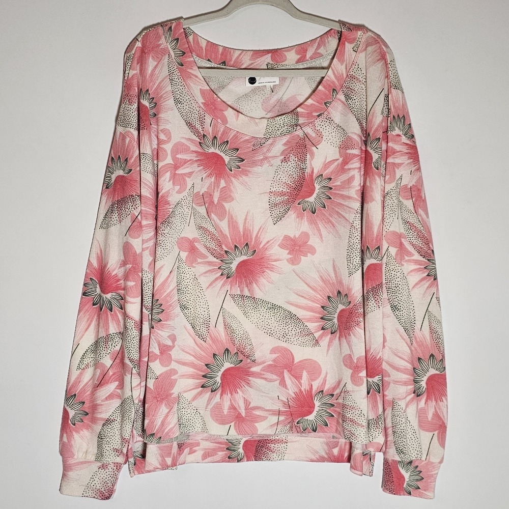 Floreat Sweatshirt Womens Large Pink Floral Anthropologie Brushed Fleece Top L
